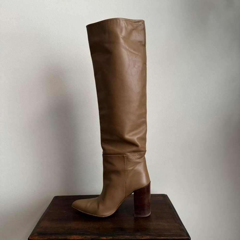 ZARA Knee High Leather Boot Size 39 / US 8 Pointed - Picture 3 of 8